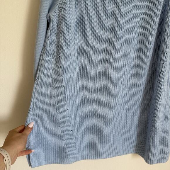 Lands’ End Pastel Blue Cotton Cowl Neck Sweater XL Longline Tunic Raglan Cozy - Picture 3 of 12